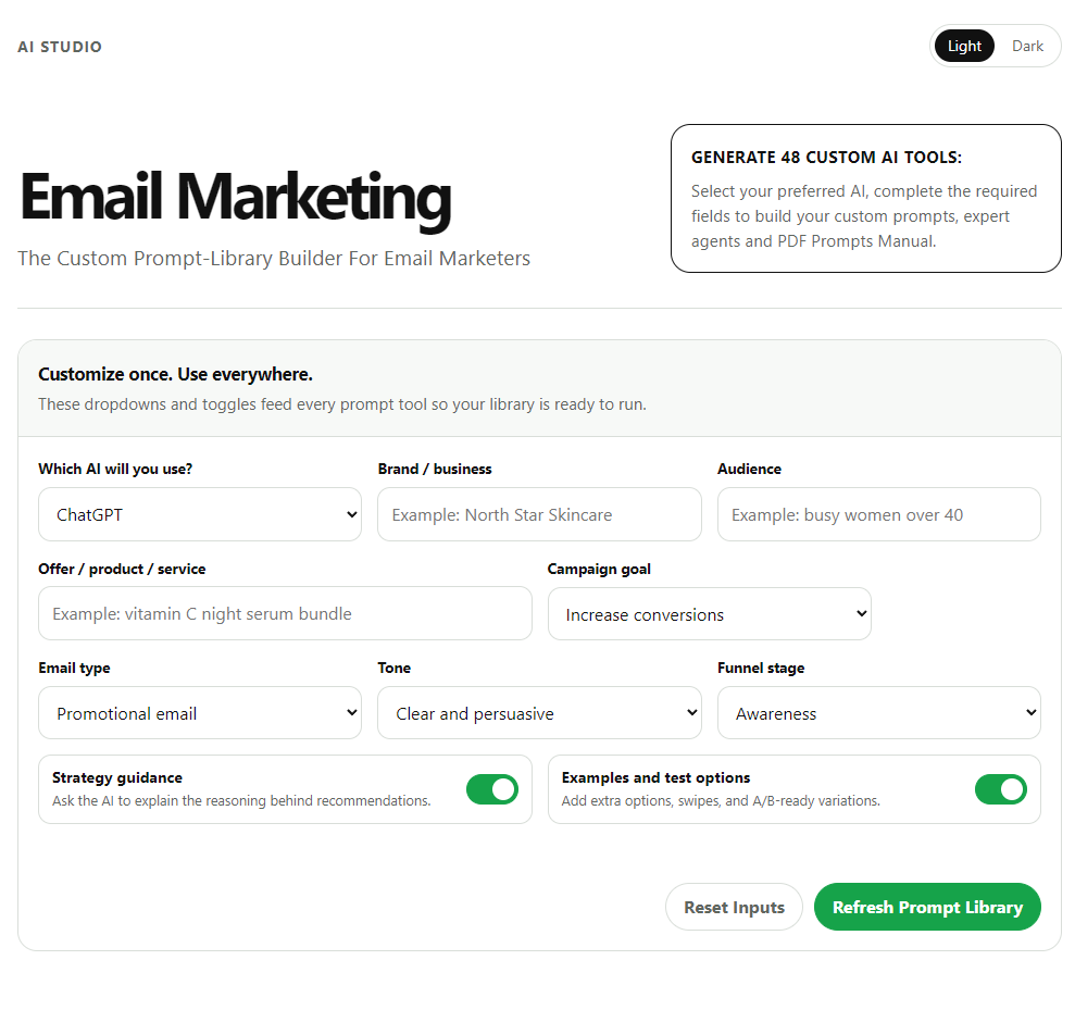 Email Marketing AI Studio interface screenshot
