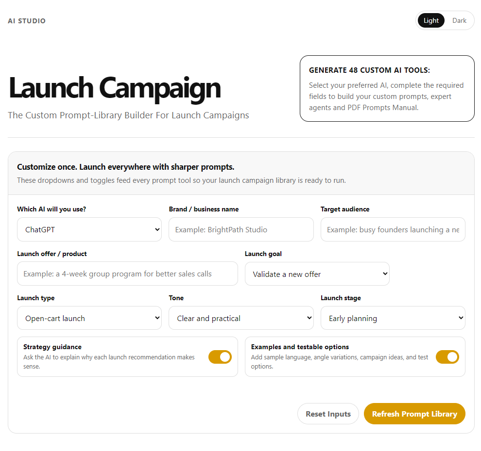 Launch Campaign AI Studio interface screenshot